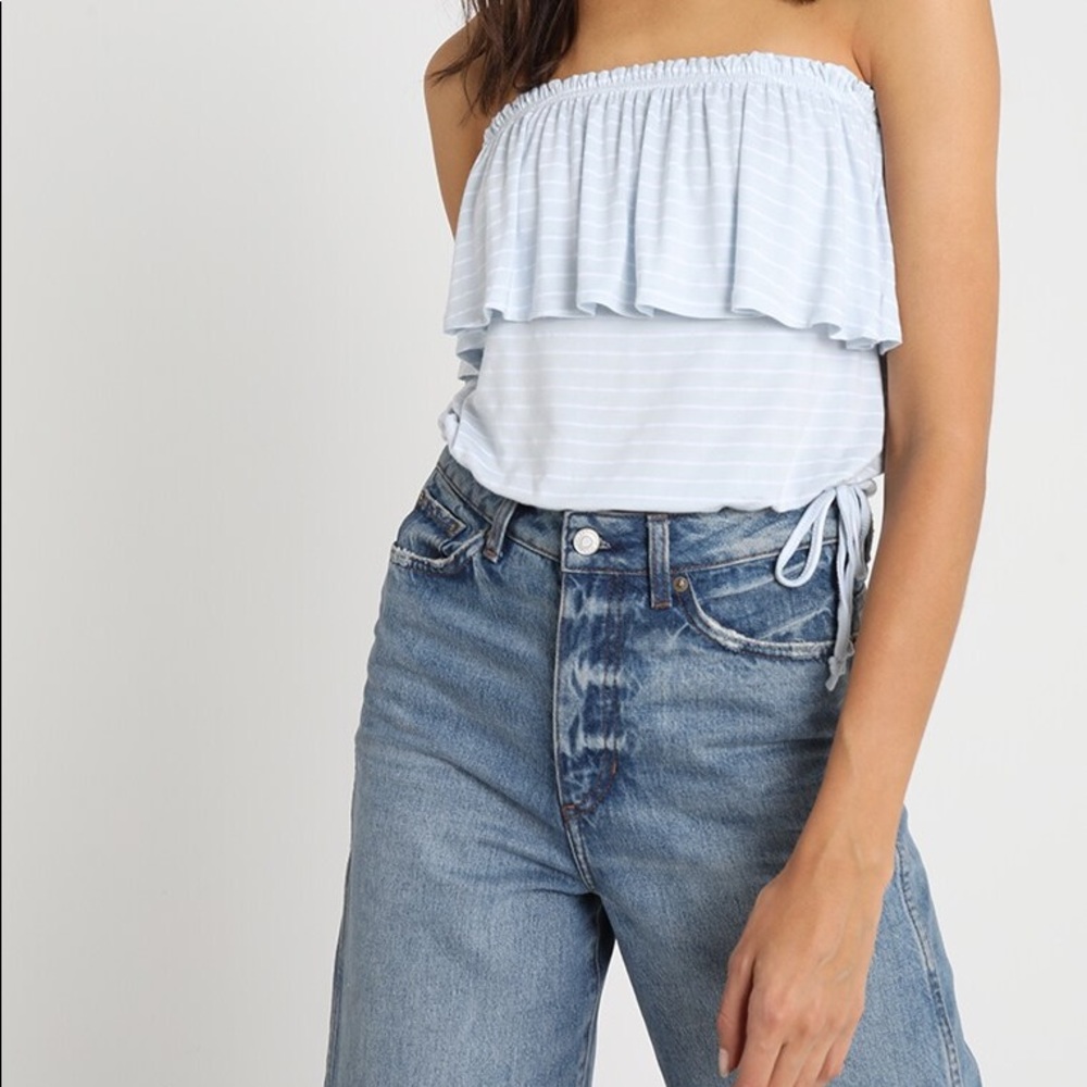 A&F Ruffle Bandeau Crop Tube Strapless Top Stripes Small NWT - Picture 11 of 11